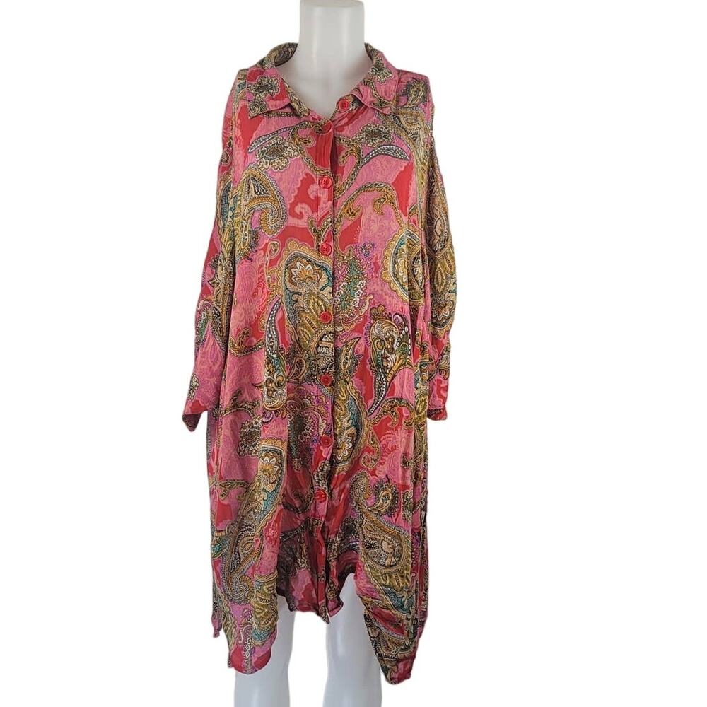 Roman's Long Sleeve Long Line Pink Paisley Women'sBusiness Work  Blouse 24W